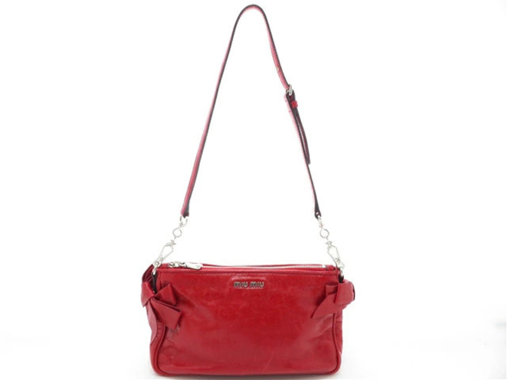 Miu Miu shoulder bag side ribbon Pouch Clutch VIELLO LUX ROSSO red